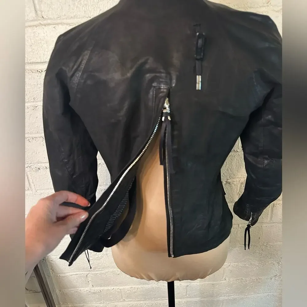 11 By Boris Bidjan Saberi Black Waxed Leather Jacket size XS 90's Grunge Zippers